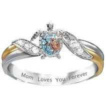 신제품Bestevery 개인화 된 라인 석 반지 맞춤형 조각 편지 귀여운 거북이 동물 여성 쥬얼리 선물 어머니 여자 친구패션