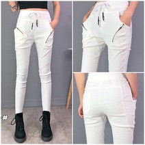 더블화이트 2023 여름 여성 스판 밴딩 배기 팬츠 여자 빅사이즈 편한 인생 캐릭터 흰색 9부 흰 베기 긴 바지