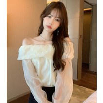 르뚜앙 마요이 가을 오프숄더 쉬폰 오간자 블라우스 블랙 하객룩 44사이즈쇼핑몰