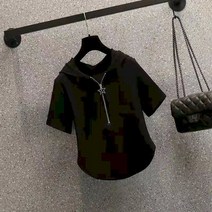 여자 후드 티 반팔 하프 지퍼 불규칙 상의 여름 캐주얼 루즈 얇은 Y2k 의류