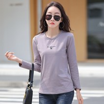 둥근 목 긴팔 티셔츠 여성 가을과 겨울 자수 한국판 대형베이스 셔츠 95 면 국경 간 대외 무역 공급