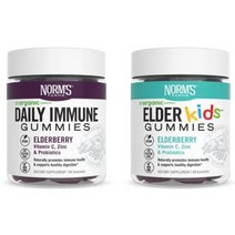 norms Farms 일일 면역 엘더베리 구미 - 비타민 C 아연 앰프 프로바이오틱스 - 비건 글루텐 프리 코셔 비GMO - 구미 60개, 데일리 면역 + 엘더키즈, 2팩