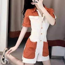 AIRASI여름 여성 골덴 데님 귀여운 점프수트 빅싸이즈