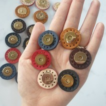 소가죽 자석 똑딱 단추 / 2size / 뜨개질 수예 부자재 가방 파우치 클러치 여밈, 25mm, 브라운