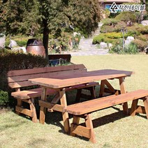 착한테이블 편리한 분리형 원목 야외용 탁자 정원 파라솔 별매 야외테이블 한쪽등받이 세트, 8인 한쪽 도토리색