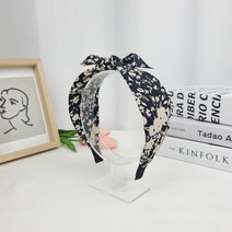 올리비아 블랙 베이지 플라워 리본 반다나 헤어밴드