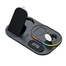 스물다섯 4in1 맥세이프 고속 무선충전기 시계 RGB, 블랙