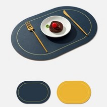 라데코 라운드 프레임 식탁매트 방수 양면 2컬러, 네이비/옐로우 4매