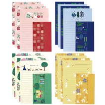 마음담아 예쁜 감성 동물 꽃 크라프트 편지지 봉투 세트 편지지 32p + 편지봉투 16p 2세트, 10.양면패턴 4종 2세트