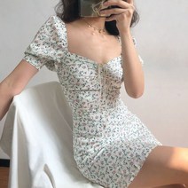 휴양지원피스 리조트룩드레스 여성 우아한 단순 한 시폰 Bodycon Femme 생일 착용 러블리 퍼프 슬리브 하이