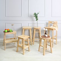 생활애 원목 사각 스툴 화장대 보조 간이 등받이 의자, 홈바의자 원형 중
