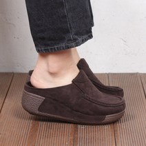 JHGJJJ 스티치 털블로퍼 스웨이드 여성 슬리퍼 뮬 실내화 거실화 키높이 단화 통굽