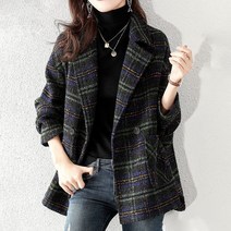 JUSTFEELING 하프 박시 누빔 체크코트 빈티지 캐주얼 정장 모직코트 데일리 겨울 외출 자켓 여성의류