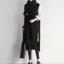 여성 레이어드 브이넥 롱 니트 조끼 W136
