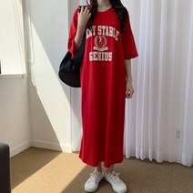 돌체비타샵 베리 레터링 오버핏 반팔 롱 원피스