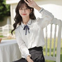 리본블라우스 왕리본블라우스 하객 봄 라인 리본 블라우스 이른 흰색 셔츠 여성 긴팔 슈퍼 요정 활 레이스 바닥 탑 인형 칼라 쉬폰