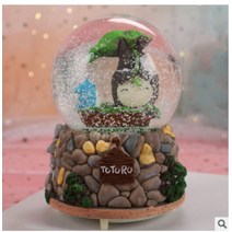 지브리 토토로 스노우볼 오르골 생일선물 크리스마스선물 워터볼 무드등, 중간용묘손흔들기눈꽃연잎들기