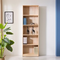 서재책장 트리진 캐시 고무나무원목 600 5단 책장, 내추럴
