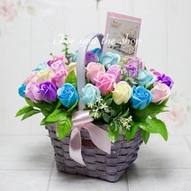 포유더샵 비누꽃바구니 50송이, 장미바구니 파스텔 50송이