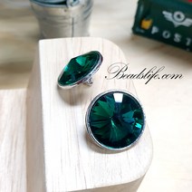 비즈라이프 21mm원형 보석단추2개, 1봉, 백금도금 에메랄드