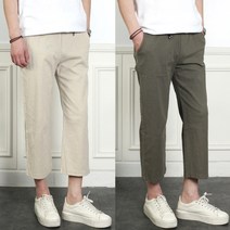 프랭키뉴욕 프랭키뉴욕 남자 스판 린넨 바지 여름 8부 팬츠 와이드 쿨 마바지 밴딩 빅사이즈 블랙 카키 베이지 네이비_ID259_1