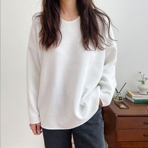 커밍투유 간절기 브이넥 루즈핏 골지 티셔츠