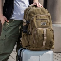 빈티지 남성 배낭 캔버스 남성용 배낭 대용량 야외 배낭 캐주얼 여행 배낭 디스커버리백팩 등산배낭, 강화 허리 벨트, 카키