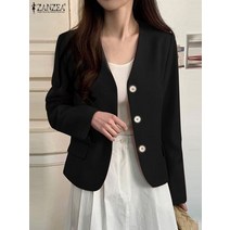 양털 롱코트 zanzea 우아한 여성 블레이저 정장 패션 v 넥 솔리드 코트 얇은 한국어 인과 긴팔 버튼 자켓 여성 ol outwear