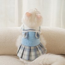 chol 반려동물 가울 겨울 학원풍 칼라 원피스, 블루