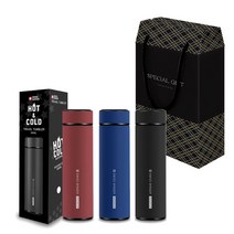 스텐텀블러 1+1 티 텀블러 진공 냉온텀블러 500ml 스위스윙거 추석선물세트, 블랙+블루