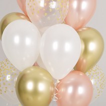 제이벌룬 브라이덜샤워 소품, 천장풍선세트 골든컨페티 로즈골드 혼합 (풍선20개+컬링리본+스폰지닷)