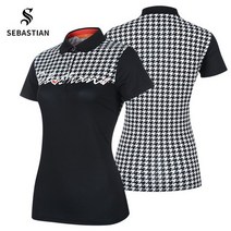 [세바스찬골프] 하운드투스 체크 여성 스판 카라넥 반팔티셔츠_100586