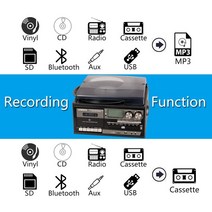 텐테이블 LoopTone 3 속도 비닐 레코드 플레이어 빈티지 턴테이블 블루투스 호환 CD 및 카세트 스피커 AM/F, 01 110V-130V
