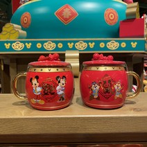 [상하이 디즈니 직구] 20년 신년 한정MD 미키미니 칩앤데일 도안 금장 손잡이 머그 410ml
