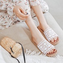 여름 린넨 왕골 레이스 실내화 여성 비치 슬리퍼 거실화, 240~245 화이트37-38-MWBK05