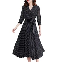 MOSAIRATION 여성 여름 가을 쉬폰 v넥 롱 원피스 도트 빅사이즈 SFW0707008