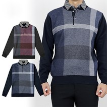 제로다몰 남성용 PK 카라 긴팔 티셔츠 기모 겨울 중년남성 따뜻한 골프티셔츠 체크 배색 데일리 출근룩