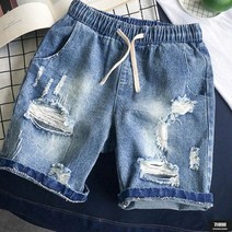 가바바 남성 빅사이즈 반바지 롤업해서 입을 수 있는 헤짐포인트 밴딩 데님 여름 반바지 5XL까지 G62245