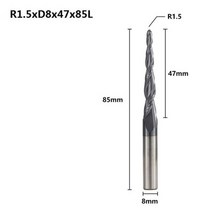 XCAN 솔리드 카바이드 볼 코 테이퍼 엔드 밀 2 플루트 조각 라우터 비트 HRC55 CNC 나무 밀링 커터, CN, R1.5x47xD8x85