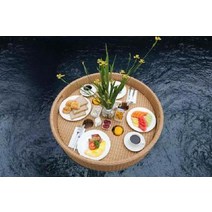 동남아 풀빌라 조식 런치 예쁜 라탄 접시 쟁반 물에뜨는, 둥근살구(80x80x20)