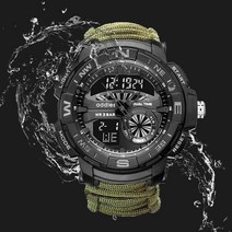 손목시계 호신용 방수 스트랩 강철 군인 전술, 녹색 문자가 있는 검은색 로프