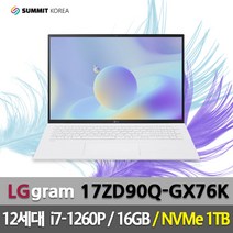 LG전자 17그램 17ZD90Q-GX76K 12세대 i7/램 16GB/NVMe 1TB(교체)/SK