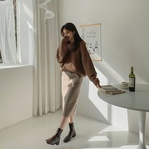 코지23 / 여자 데일리 핏좋은 베이직 페미닌 울 밴딩 롱스커트
