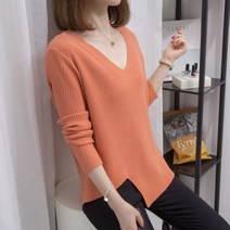 니트 이너셔츠 빅사이즈 여성의류 가을 뚱뚱함 이쁜이 MM 와이드 루즈핏 언발 상의 배가리기 브이넥 스웨터 2820309059