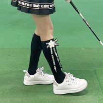 여성 골프 오버 니삭스 2세트 반타이즈 예쁜양말 진주 리본 긴양말 무릎양말, 영문블랙2