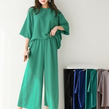 [프롬제니] 츄잉 루즈핏 와이드 팬츠 상하의세트 데일리 맨투맨 바지투피스 원마일웨어 엄마등원룩 빅사이즈 실내복 홈웨어 라운지 엄마등원룩 여성 상하세트 트레이닝 여자