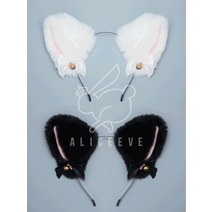대형 고양이귀 머리띠, 화이트 (종／리본 ver)