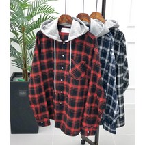 더제이엘 체크 후드 남방자켓 후드티