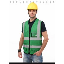 안전작업복반사 안전 의류 Workwear 티셔츠 교통 경찰 작업 조끼 지퍼 상단 멀티 포켓 디자인, 02 green