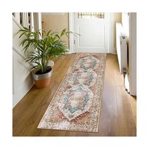 Lanffia 보헤미안 러그 러너 5 1x15 2cm(2x6인치) 페르시안 실내 세탁 가능한 빈티지 디스트레스드 복도 미끄럼 방지 로우 파일 바닥 카펫 욕실 입구 주방 세탁실 침실, 2 x 6, 전통 및 클래식